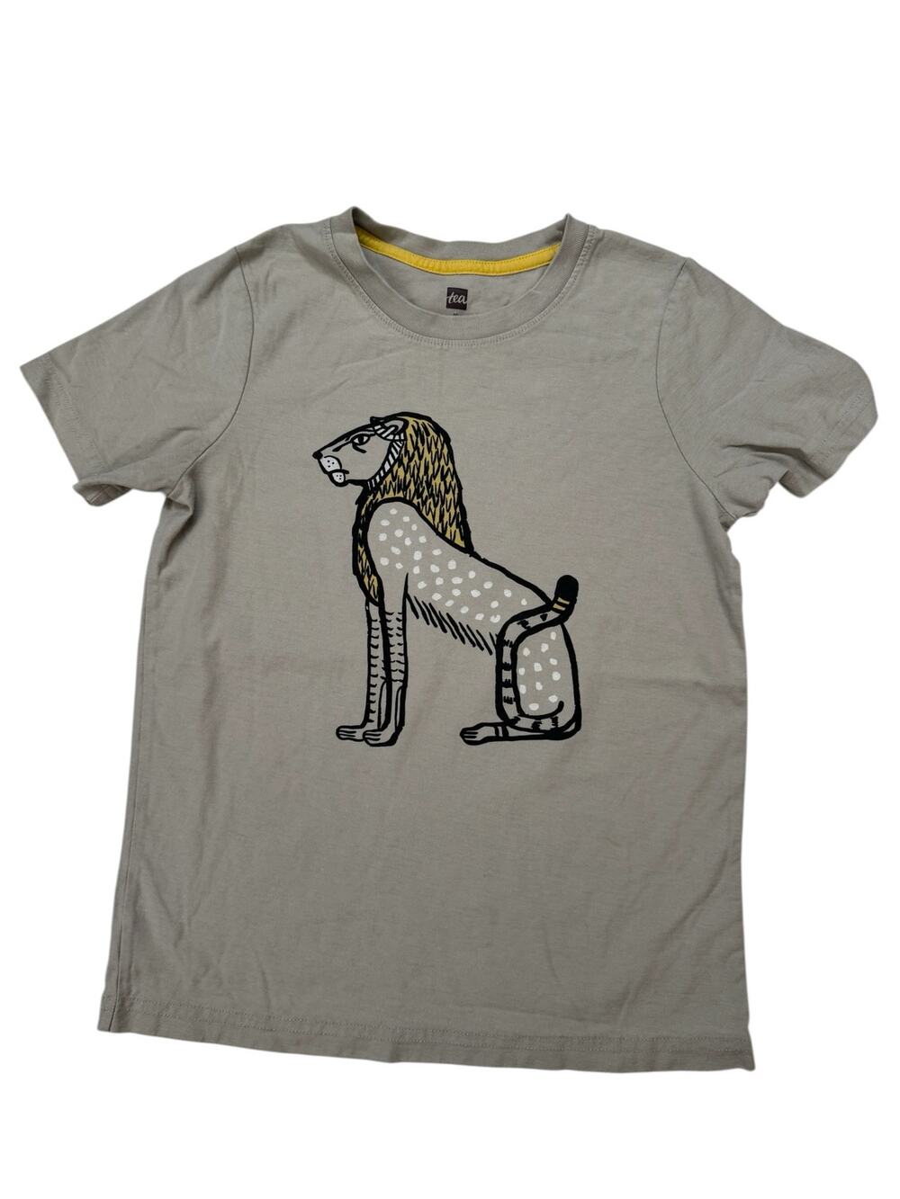 TEA COLLECTION Regal Lion Tee Size 10 Kids Short Sleeve Gray Black 100% Cotton